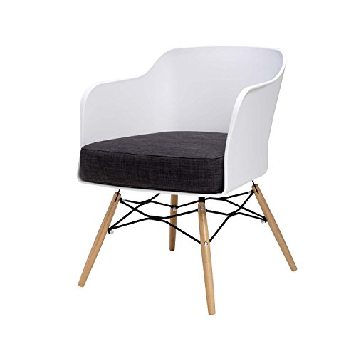 BUTIK Design Esszimmerstuhl Cooper, 6-er Set, 77 x 61 x 49 cm, dunkelgraues Sitzkissen aus hochwertiger Baumwolle, plastik weiß