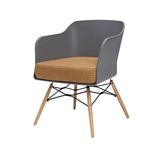 BUTIK Design Esszimmerstuhl Cooper in Grau - Maße 77x61x49 cm - braunes Sitzkissen aus hochwertiger Baumwolle (Grau/Braun)