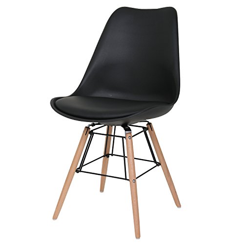 BUTIK Moderner Esszimmerstuhl Consilium Beech (2er Set) - Maße 83x48x39 cm - Sitzkissen aus hochwertigem Kunstleder (Schwarz)