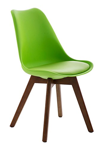 CLP Design Retro Stuhl BORNEO mit Holzgestell walnuss, Materialmix aus Kunststoff, Kunstleder und Holz, bis zu 5 Farben wählbar grün