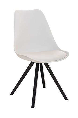 CLP Design Retro Stuhl PEGLEG SQUARE mit Holzgestell schwarz, Materialmix aus Kunststoff, Kunstleder und Holz, FARBWAHL weiß