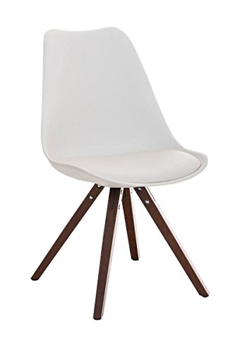 CLP Design Retro Stuhl PEGLEG SQUARE mit Holzgestell walnuss, Materialmix aus Kunststoff, Kunstleder und Holz, FARBWAHL weiß