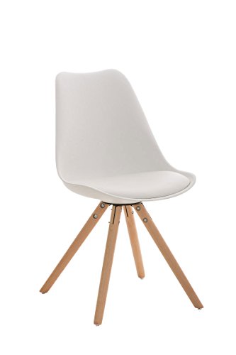 CLP Design Retro Stuhl PEGLEG mit Holzgestell natura, Materialmix aus Kunststoff, Kunstleder und Holz, bis zu 5 Farben wählbar weiß