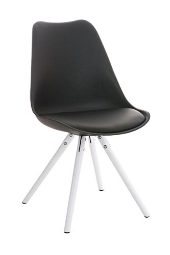 CLP Design Retro Stuhl PEGLEG mit Holzgestell weiß, Materialmix aus Kunststoff, Kunstleder und Holz, FARBWAHL schwarz