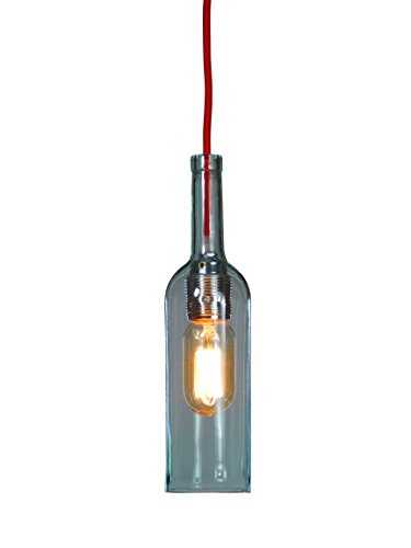 Flaschenlampe (Glasflasche Lichtgrün) mit Textilkabel Rot, 1,8m (incl. Edison Glühlampe)