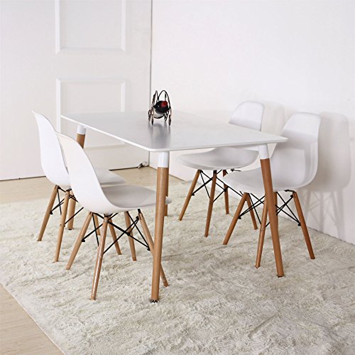 Home Retro-Design, quadratisch, aus Holz, mit weißem Holz Esstisch mit 4 Stühlen, set, weiß