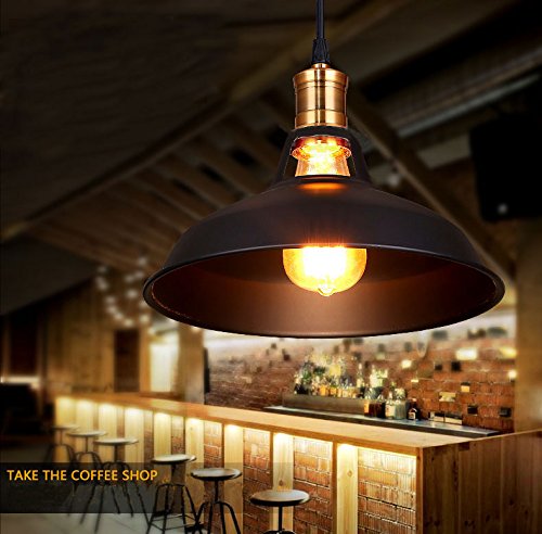 Splink Pendelleuchte Hängelampe Industrie Deckenlampe / Deckenleuchte, E27 Fassung Fabrik-Lampe Messing- schwarz Lampenschirm