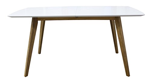Tenzo 2184-001 Bess Designer Esstisch, Tischplatte MDF lackiert, Matt, Untergestell massiv, 75 x 160 205 x 95 cm, weiß / eiche