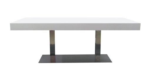 Tenzo 4800-001 Bloc - Designer Esstisch, Tischplatte 12 cm Wabe mit MDF-Beschichtung, weiß, lackiert, matt, Edelstahluntergestell, 77 x 220 x 100 cm (HxBxT)