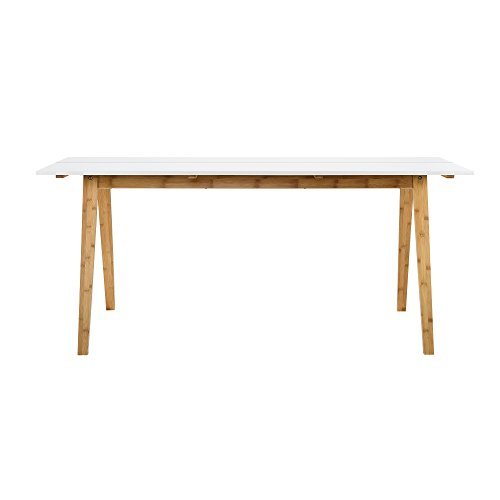 [en.casa] Esstisch aus echtem Bambus Tischplatte weiß lackiert 180x80cm Esszimmer Holz