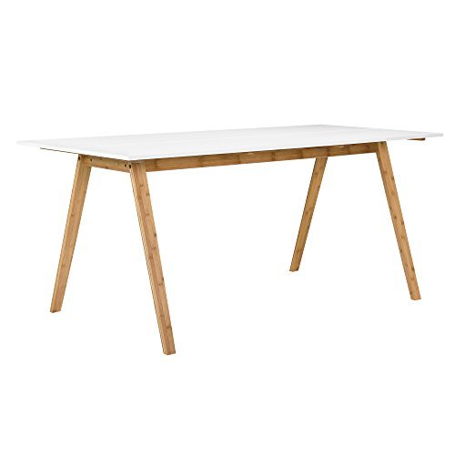 [en.casa] Esstisch aus echtem Bambus Tischplatte weiß lackiert 180x80cm Esszimmer Holz