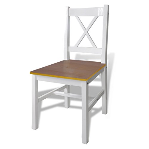 vidaXL Holztisch+4 Stühle Möbel Set Weiß Brown Tisch Esstischset