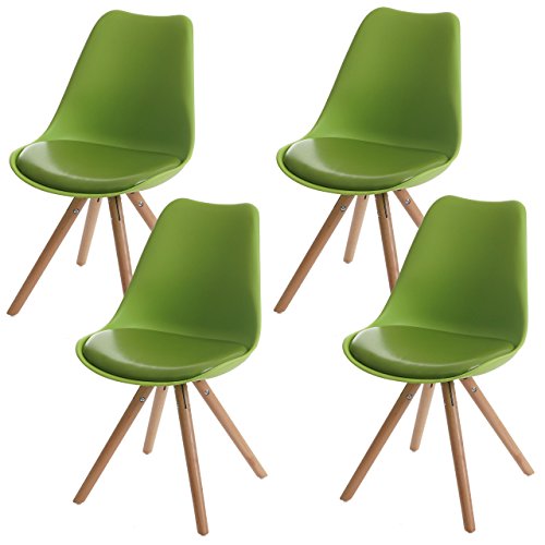 4x Esszimmerstuhl Malmö T501, Retro Design ~ grün, Sitzfläche Kunstleder grün, helle Beine