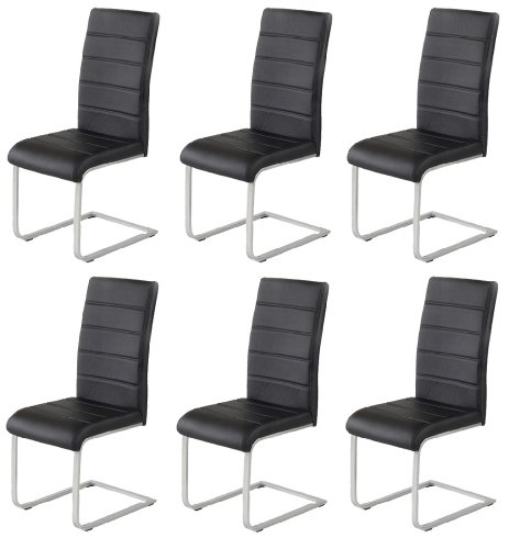6 x Design Stuhl Freischwinger Piet 30 Kunstleder schwarz Esszimmerstuhl