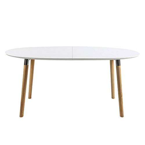 AC Design Furniture Esstisch oval aus Holz Tischplatte weiß Beine Eiche 270x100cm Pita