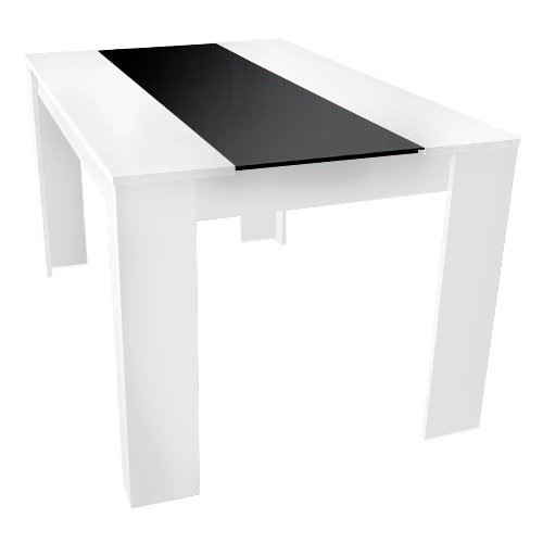 DESIGN 140 x 90 ESSTISCH Esszimmertisch Tisch weis mit Glas schwarz - mit kratzfester Melamin Beschichtung