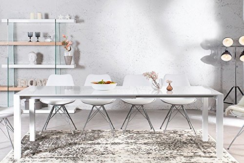 Moderner Design Esstisch Weiß Hochglanz - Ausziehbar 130 - 170 - 215 cm von Casa Padrino - Esszimmer Tisch