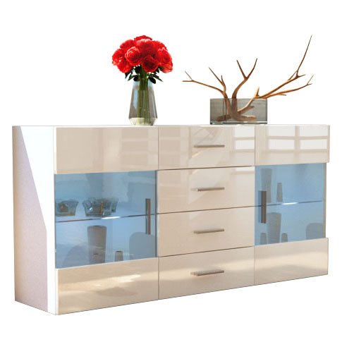 Sideboard Kommode Bari in Weiß / Creme Hochglanz