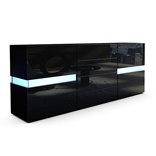 Sideboard Kommode Flow in Schwarz matt / Schwarz Hochglanz inkl. LED Beleuchtung