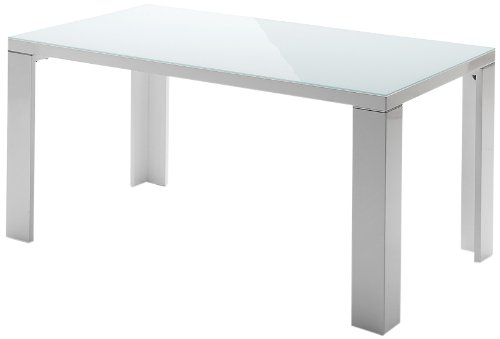 Vierfußtisch Tizio - Tischplatte Hochglanz weiß lackiert / Glasplatte - Beine mit Aluminiumapplikation - Farbe: weiß - Maße in B/H/T: ca. 140x76x90 cm