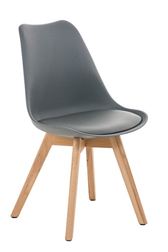 CLP Design Retro Stuhl BORNEO mit Holzgestell natura, Materialmix aus Kunststoff, Kunstleder und Holz, bis zu 5 Farben wählbar grau