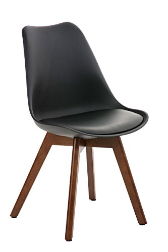 CLP Design Retro Stuhl BORNEO mit Holzgestell walnuss, Materialmix aus Kunststoff, Kunstleder und Holz, bis zu 5 Farben wählbar schwarz