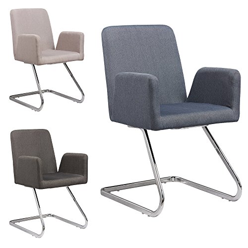 Lounge Stuhl Freischwinger Beatrice mit Armlehnen - Küchenstuhl - viele Farben - Retro Look - Konferenzstuhl - Barstuhl - Esszimmerstuhl - Stoffsessel (Blau - Grau)