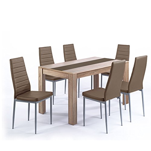 Tischgruppe Pegasus Esszimmer Küche Tisch Sonoma Eiche 6 Stühle in cappuccino