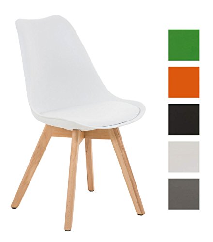 CLP Design Retro Stuhl BORNEO mit Holzgestell natura, Materialmix aus Kunststoff, Kunstleder und Holz, bis zu 5 Farben wählbar weiß
