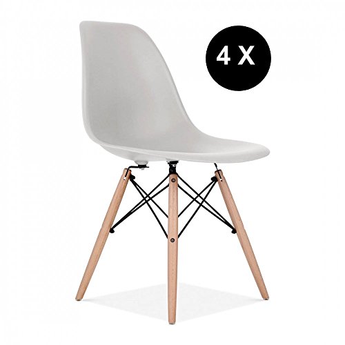 Promo Set 4 x Stuhl Design Inspiration DSW Füße helles Holz Sitzfläche PP - mobistyl® mobi-dswl4 grau