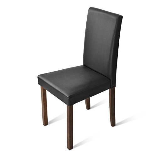 SAM® Sparset: 4 x Polster-Stuhl Billi, Esszimmer-Stuhl mit schwarzem Lederimitat, massive Holzbeine in kolonialfarben, Design-Stuhl für Küche und Esszimmer