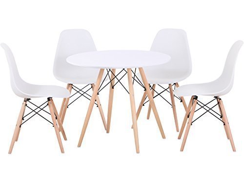 Tegan Seconique Esstisch mit natürlichem Holz-Tisch und 4 Stühle-schwarz oder weiss-Eames-Stil Art-Deco-Stil Modern weiß