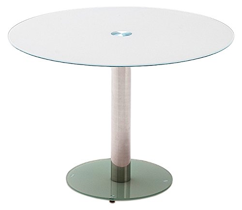 Tisch, Glastisch, Küchentisch, Beistelltisch, Esstisch;Säulentisch, rund, Sicherheitsglas lackiert, weiß, Säule verchromt, Durchmesser Tischplatte 100 cm, Bodenplatte 49,5 cm,  B/ H/ T 100/ 77/ 100 cm
