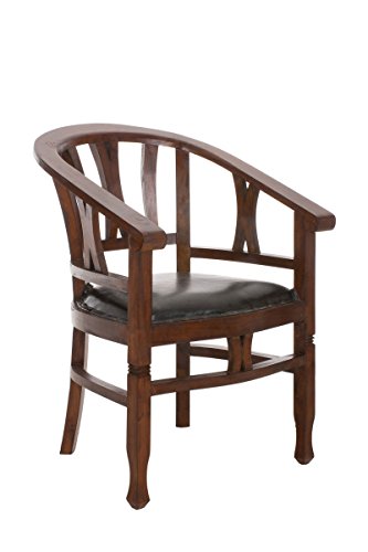 CLP Mahagoni Holz-Stuhl ERWIN mit Armlehne, gepolstert, mit Echt-Leder, handgefertigt, Kolonialstil, bis zu 4 Farben wählbar rustic