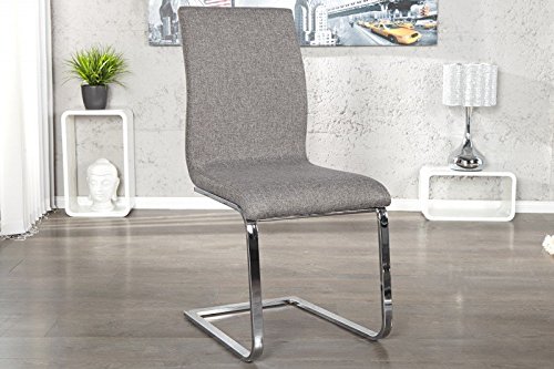 DuNord Design Stuhl Freischwinger RIVIERA 4er Set Esszimmerstuhl Strukturstoff grau Chrom