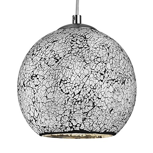 LED Pendelleuchte Mosaikglas Crackle rund - Ø 19,5cm - weiß