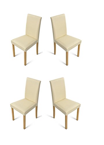 SAM® Sparset: 4 x Polster-Stuhl Billi, Esszimmer-Stuhl mit Lederimitat in creme, massive Holzbeine in Buche, Design-Stuhl für Küche und Esszimmer