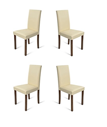 SAM® Sparset: 4 x Polster-Stuhl Billi, Esszimmer-Stuhl mit Lederimitat in creme, massive Holzbeine in kolonialfarben, Design-Stuhl für Küche und Esszimmer