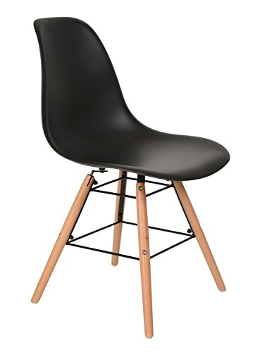 1 x Design Klassiker Stuhl Retro 50er Jahre Barstuhl Küchenstuhl Esszimmer Wohnzimmer Sitz in Schwarz mit Holz
