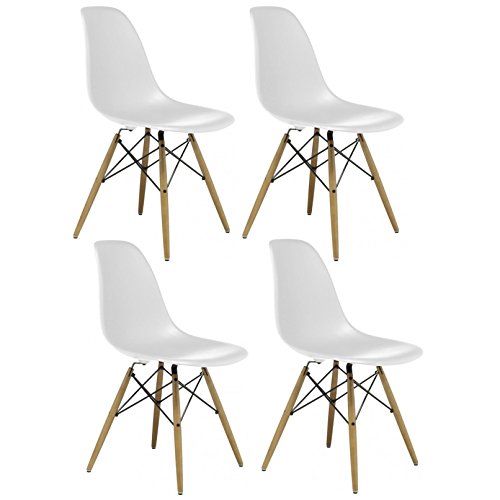 Charles & Ray inspiriert Eiffel DSW Retro Design Wood Style Stuhl für Büro Lounge Küche – weiß (4)