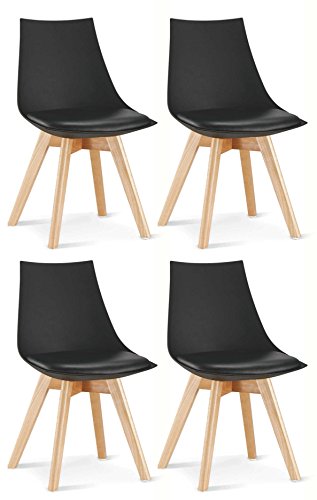 OYE HOYE Retro Designer Stuhl Esszimmerstühle Wohnzimmerstühl, mit bequem Gepolstertem Sitz, aus Hochwertigem Strapazierfähigem Kunststoff und Buchenholz - Schwarz/4er Set