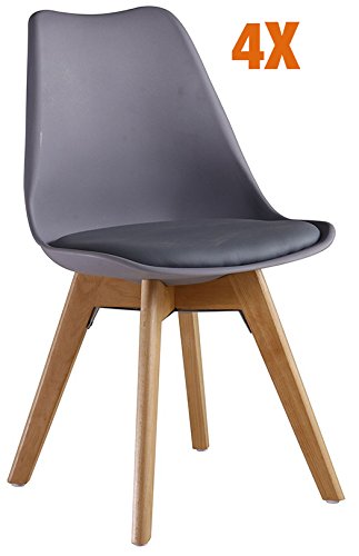 P & N Homewares® Lorenzo Tulip Stuhl Kunststoff Retro Esszimmer Stühle weiß schwarz grau rot gelb pink grün blau (Set von 4) grau