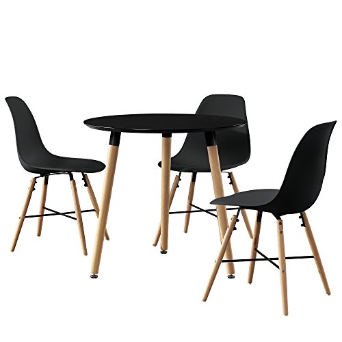 [en.casa] Esstisch rund schwarz [Ø80cm] mit 3 Stühlen schwarz Esszimmer Essgruppe Küche