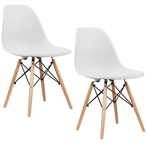 Charles & Ray inspiriert Eiffel DSW Retro Design Wood Style Stuhl für Büro Lounge Küche – weiß (2)