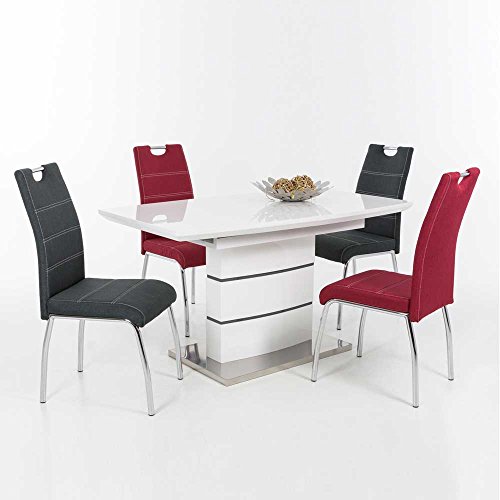 Esstisch mit Stühlen in Weiß Hochglanz Rot Anthrazit (5-teilig) Pharao24
