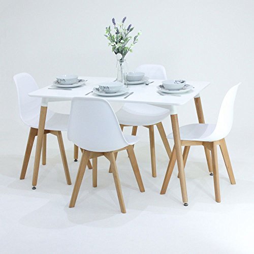 P & N Homewares® EVA Esstisch und Stühle Set 4 Stühlen und 1 Esstisch Retro und Moderne Esszimmergarnitur weiß schwarz und grau Stühle schwarz