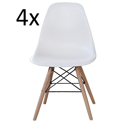 P & N Homewares® Moda Esszimmerstuhl Kunststoff Holz Retro Esszimmer Stühle weiß modernes Möbel, weiß, 4 CHAIR