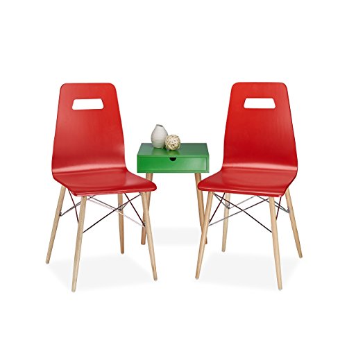 Relaxdays Design Stuhl 2-er Set ARVID, Holz, Esszimmer-Stuhl, modern, HxBxT: 92 x 43 x 40 cm, Retro, rot