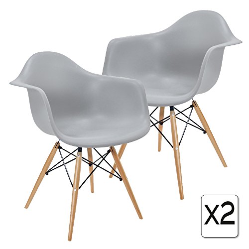 VERKAUF! 2 x Design-Stuhl Eiffel Stil Natural Wood Beine und Sitz Farbe Light grau Mobistyl® DAWL-LG-2