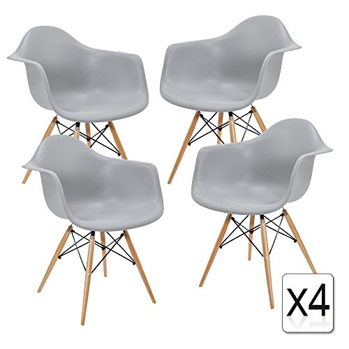 VERKAUF! 4 x Design-Stuhl Eiffel Stil Natural Wood Beine und Sitz Farbe Light grau Mobistyl® DAWL-LG-4